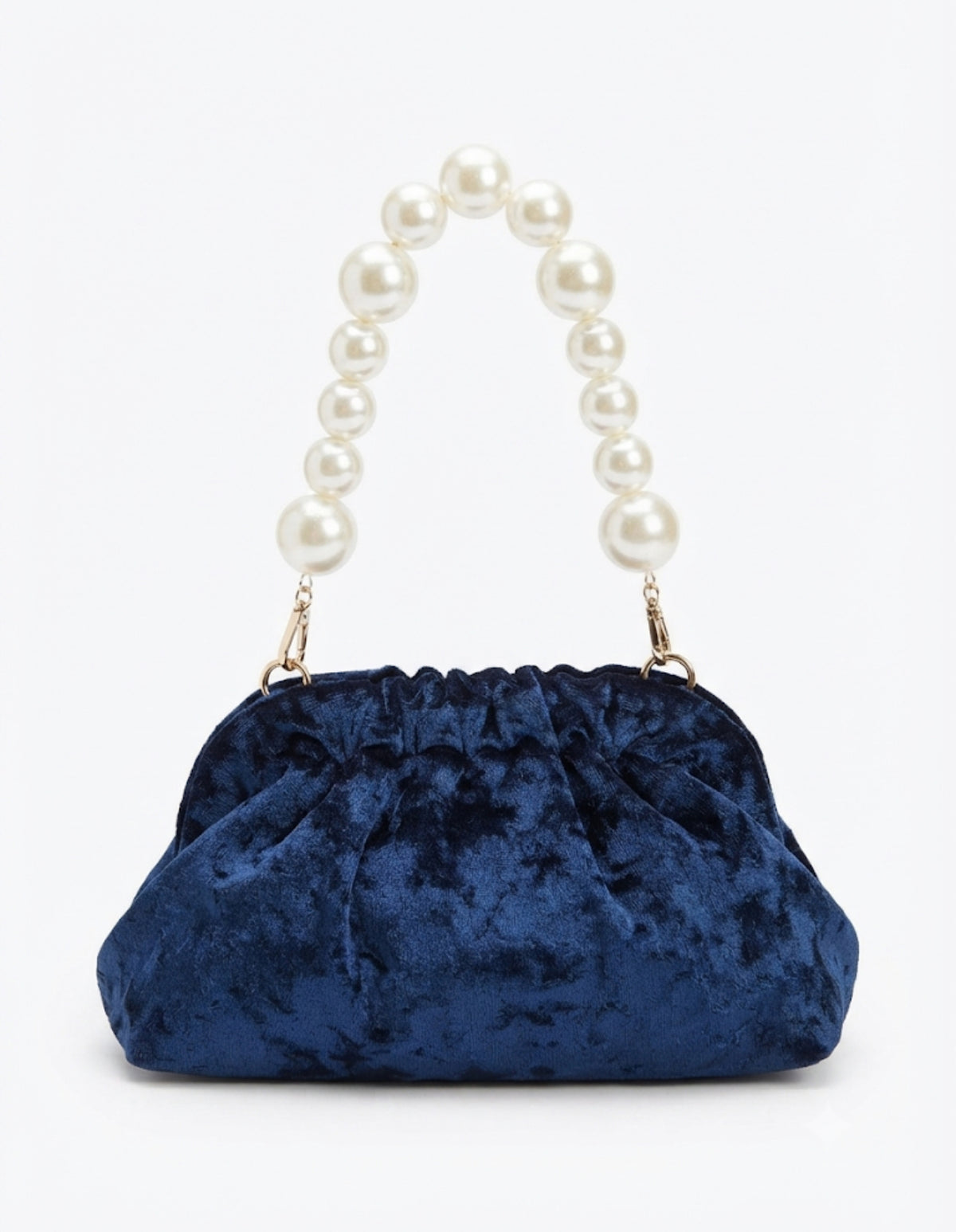 Blue Velvet Pearl Handle Clutch