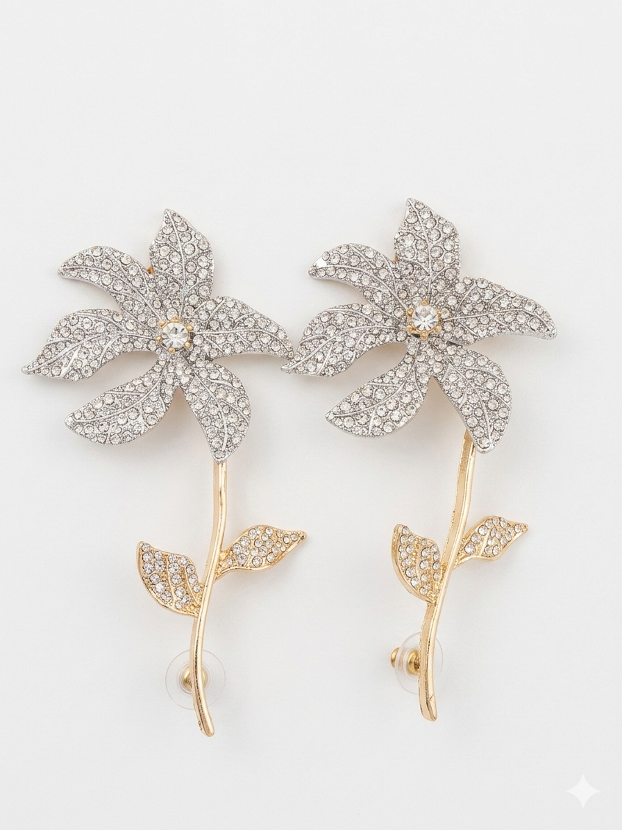 Flower Stem Drop Earrings