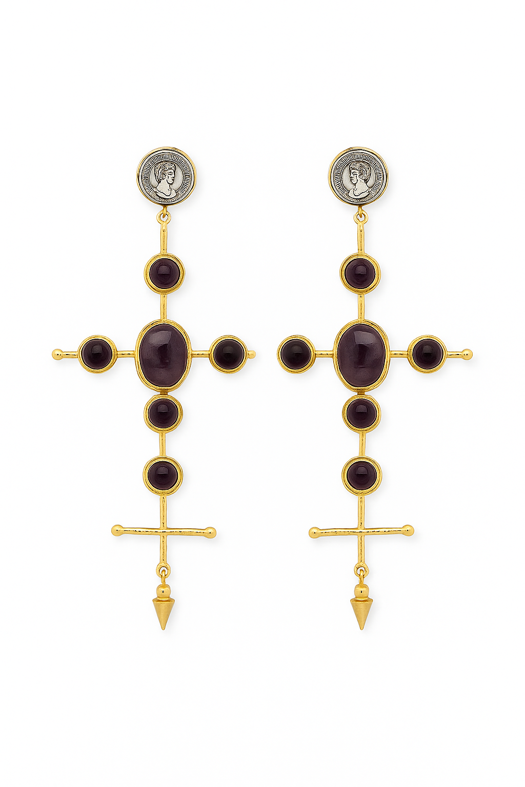Amethyst noir cross earrings