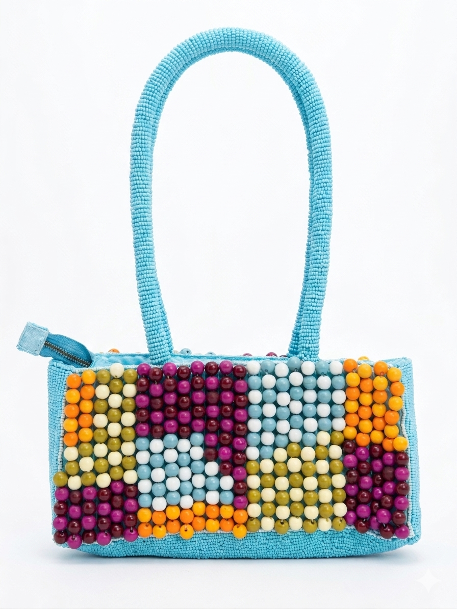 Blue Multi- Bead Bag