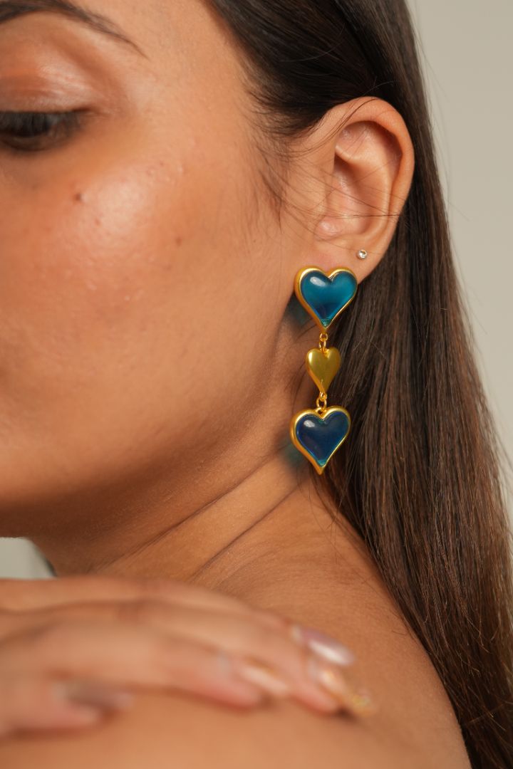 Triple Heart Drop Earrings