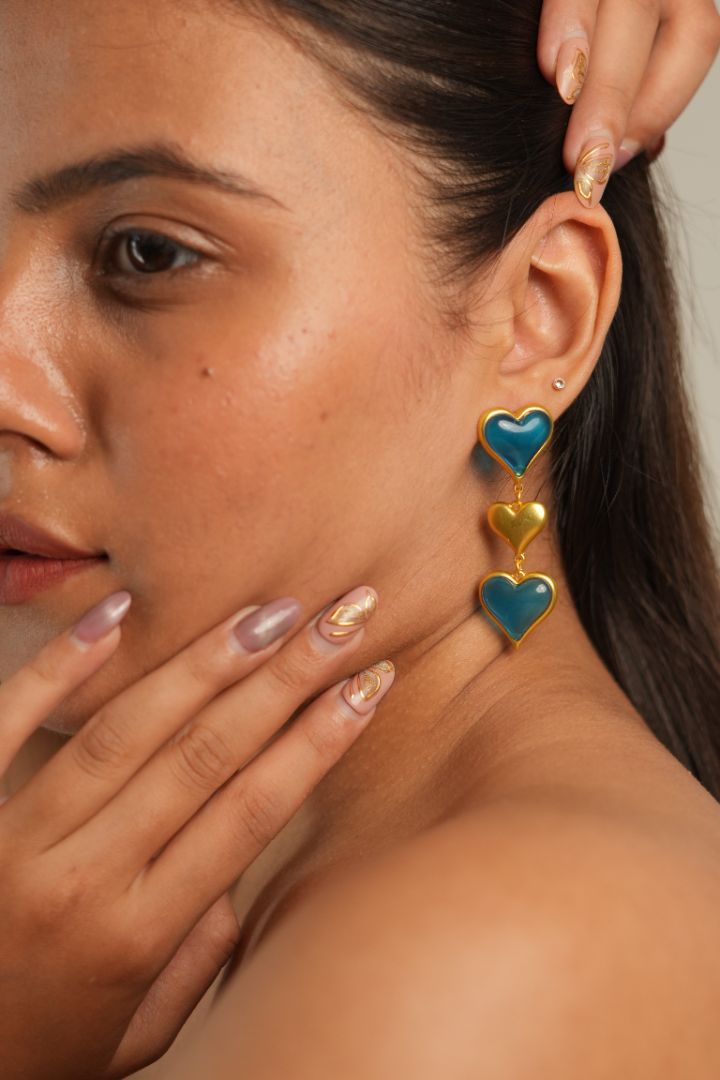 Triple Heart Drop Earrings