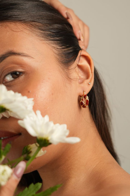 Red Enamel Hoop Earrings