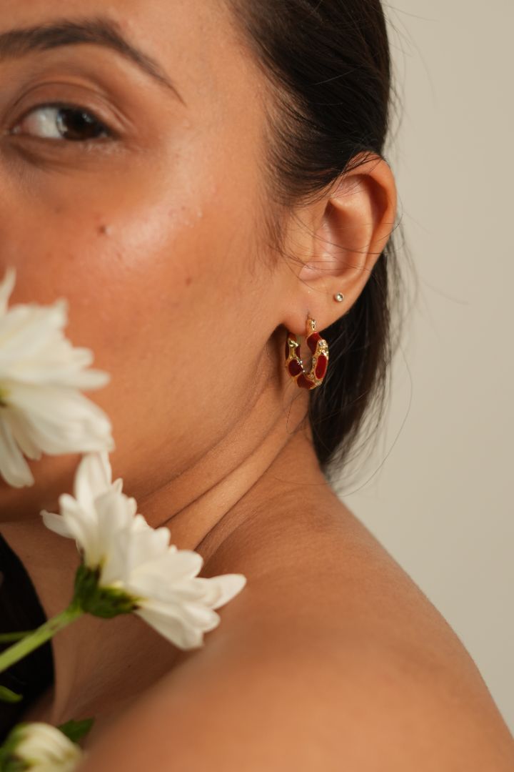 Red Enamel Hoop Earrings