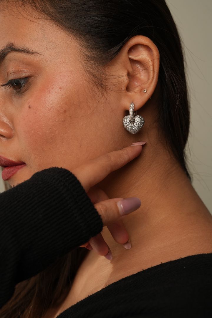 Sparkling Heart Hoop Earrings