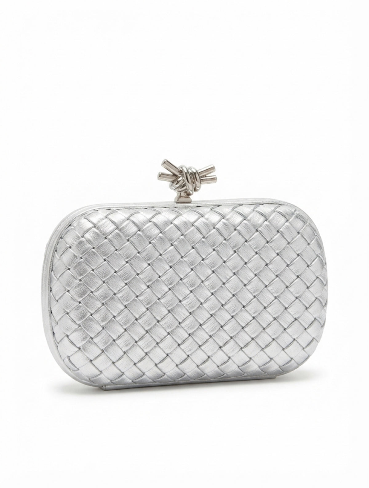 Silver Woven Metallic Clutch