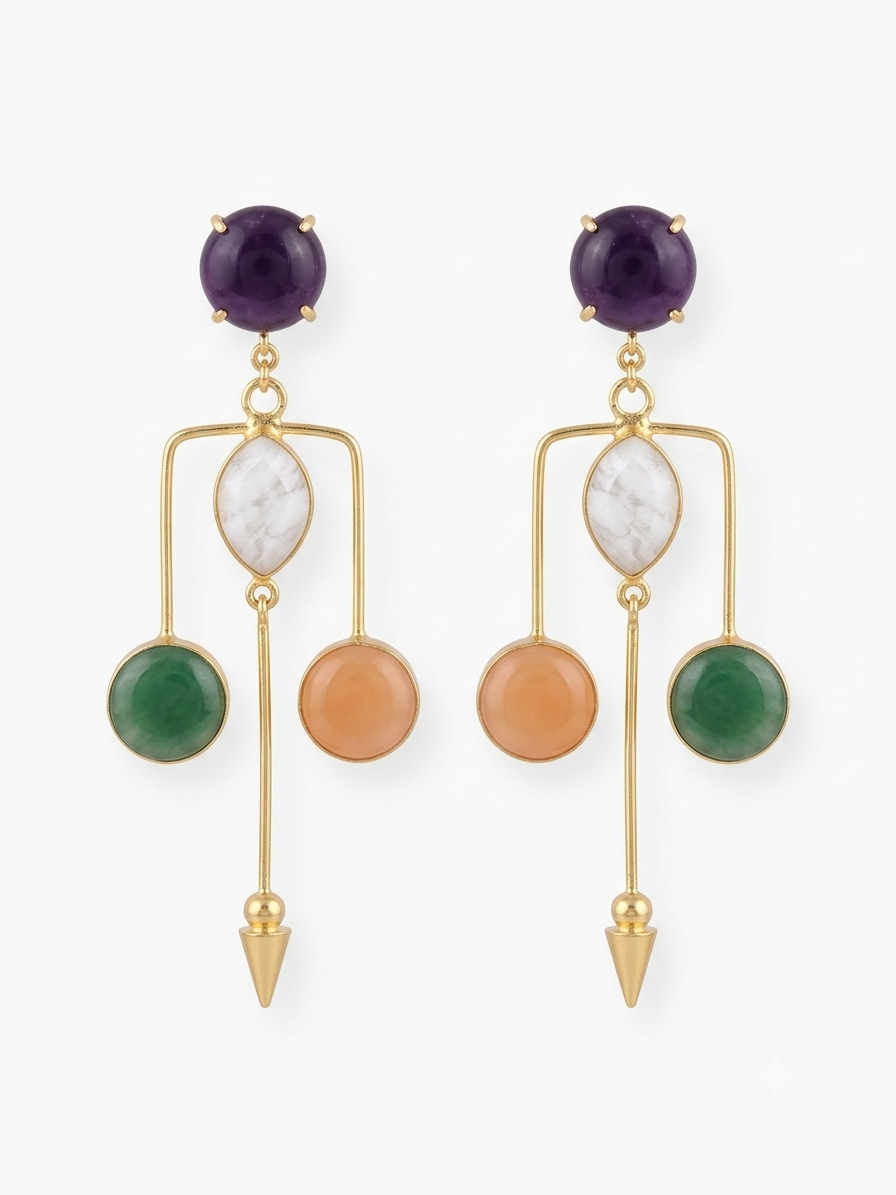 Multi-Stone Geometric Chandelier Earrings