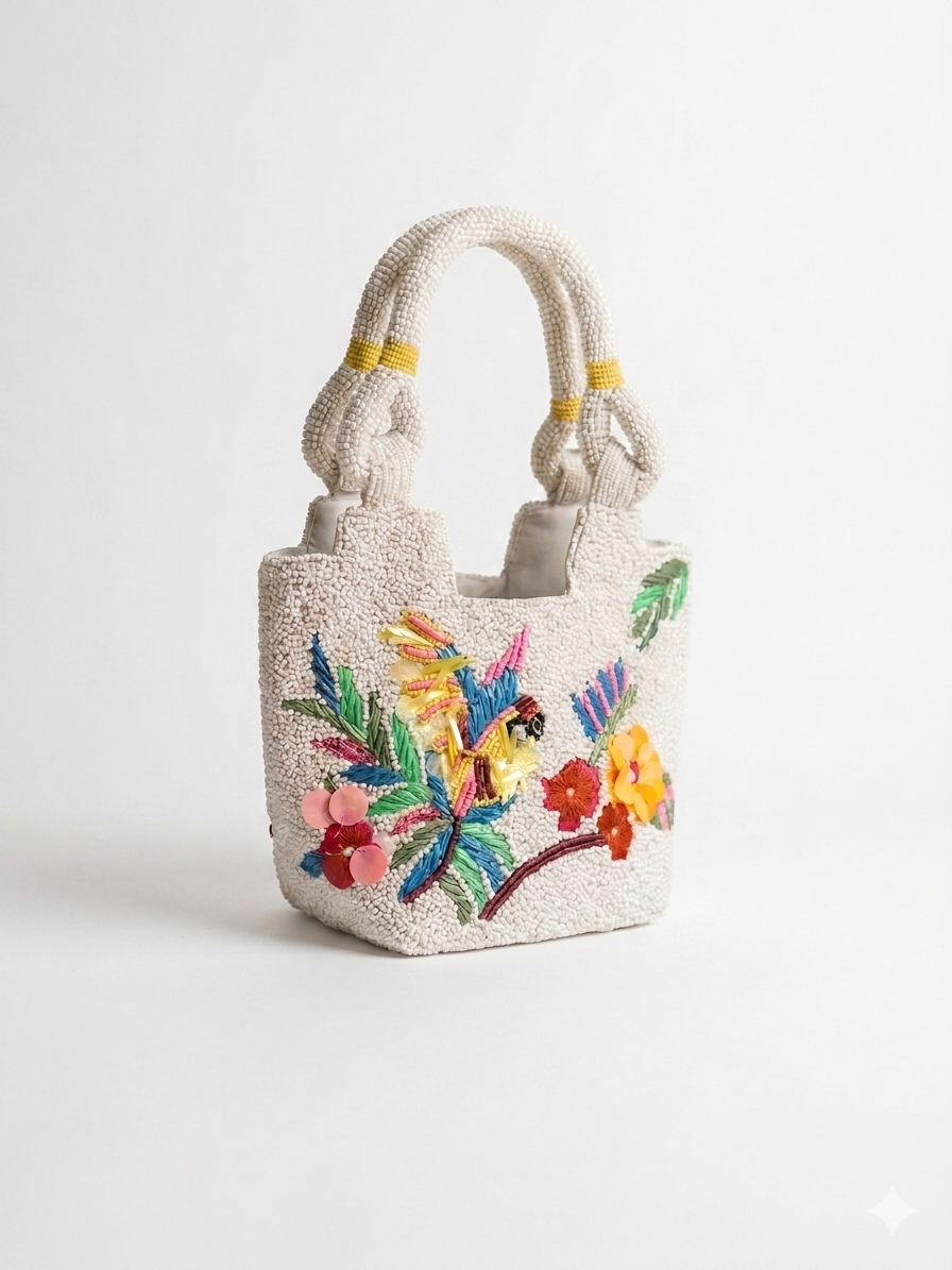 Hand beaded tropical bag