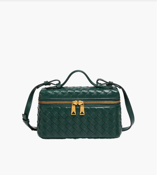 Emerald Green Woven Leather Crossbody Bag