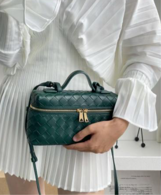 Emerald Green Woven Leather Crossbody Bag