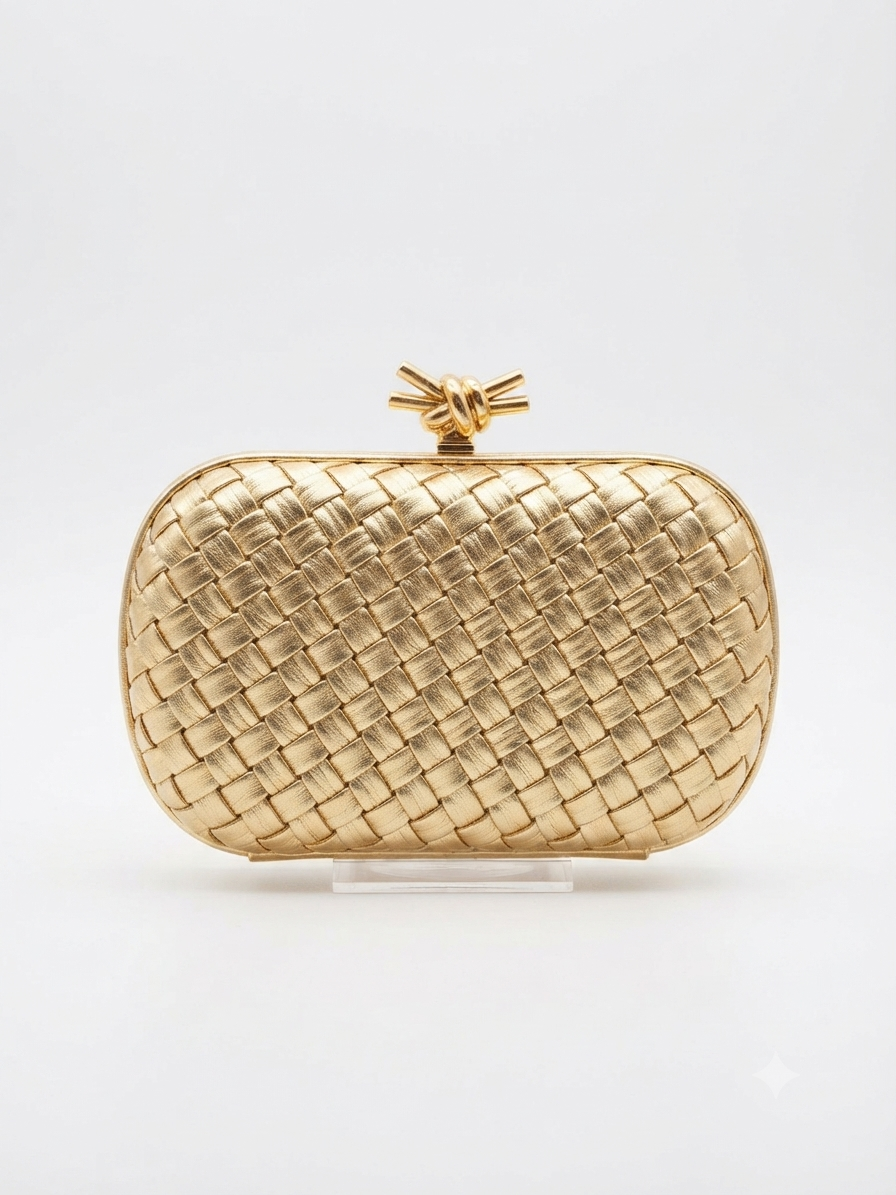 Golden Woven Metallic Clutch