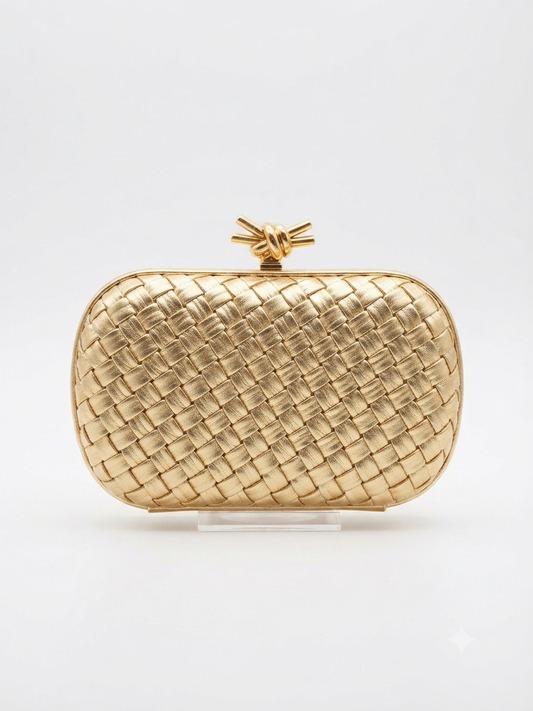 Golden Woven Metallic Clutch