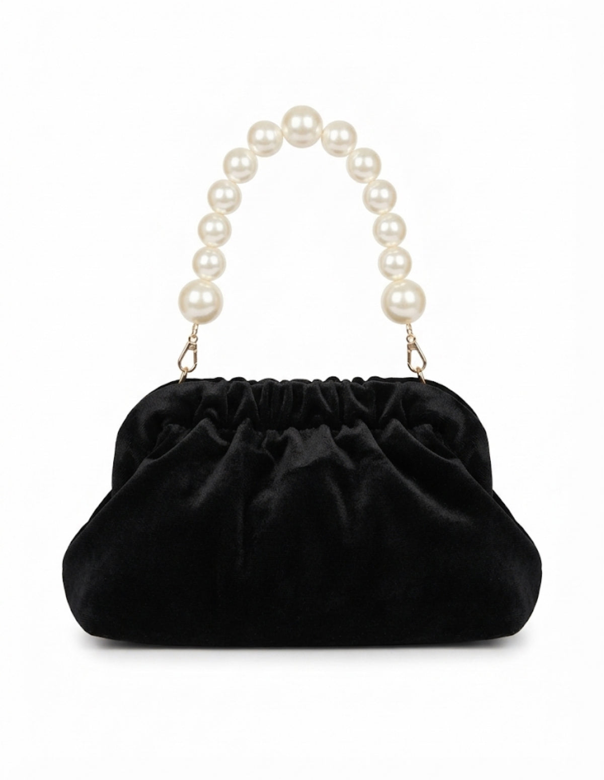 Black Velvet Pearl Handle Clutch