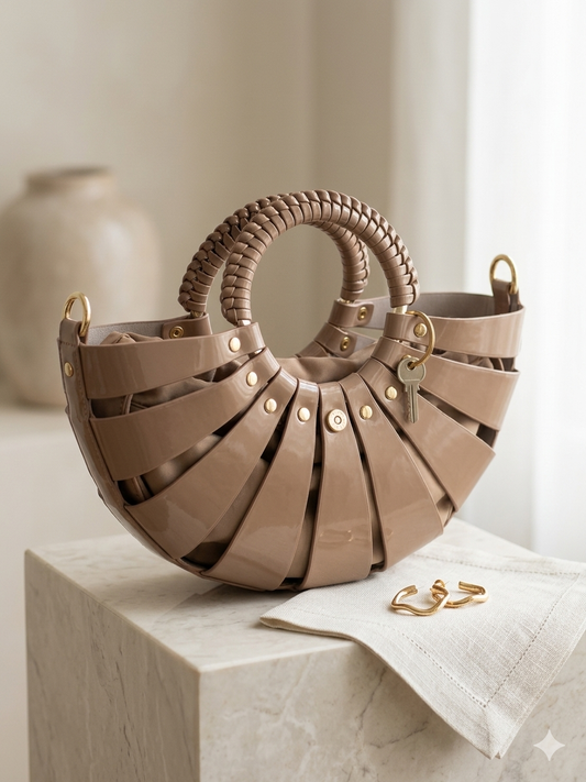 Beige Halo Crescent Bag