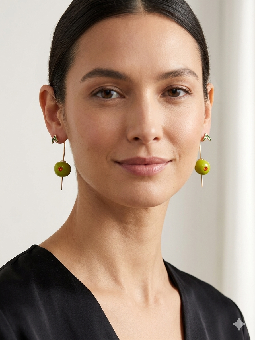 Enamel Olive Drop Earrings