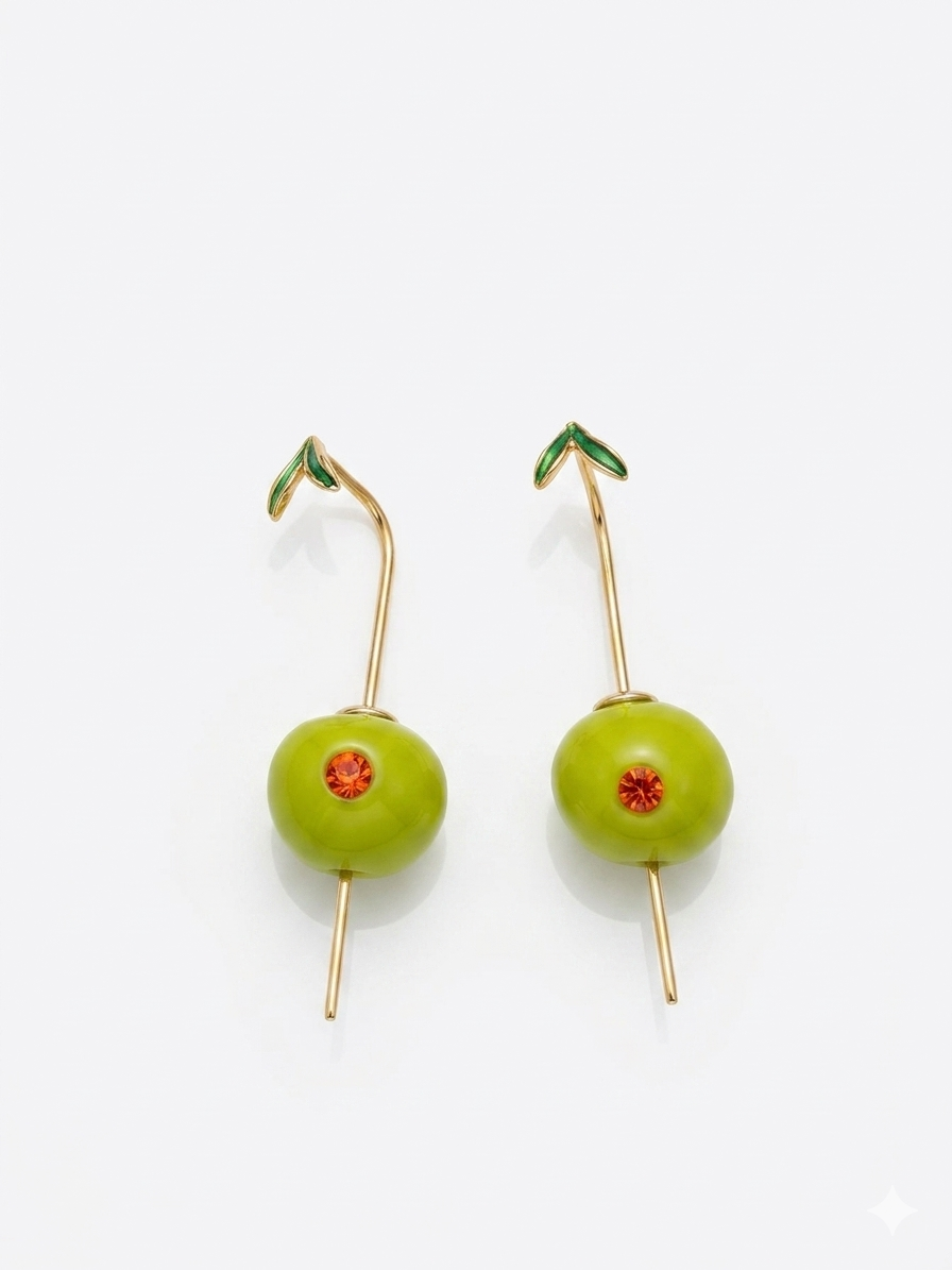 Enamel Olive Drop Earrings
