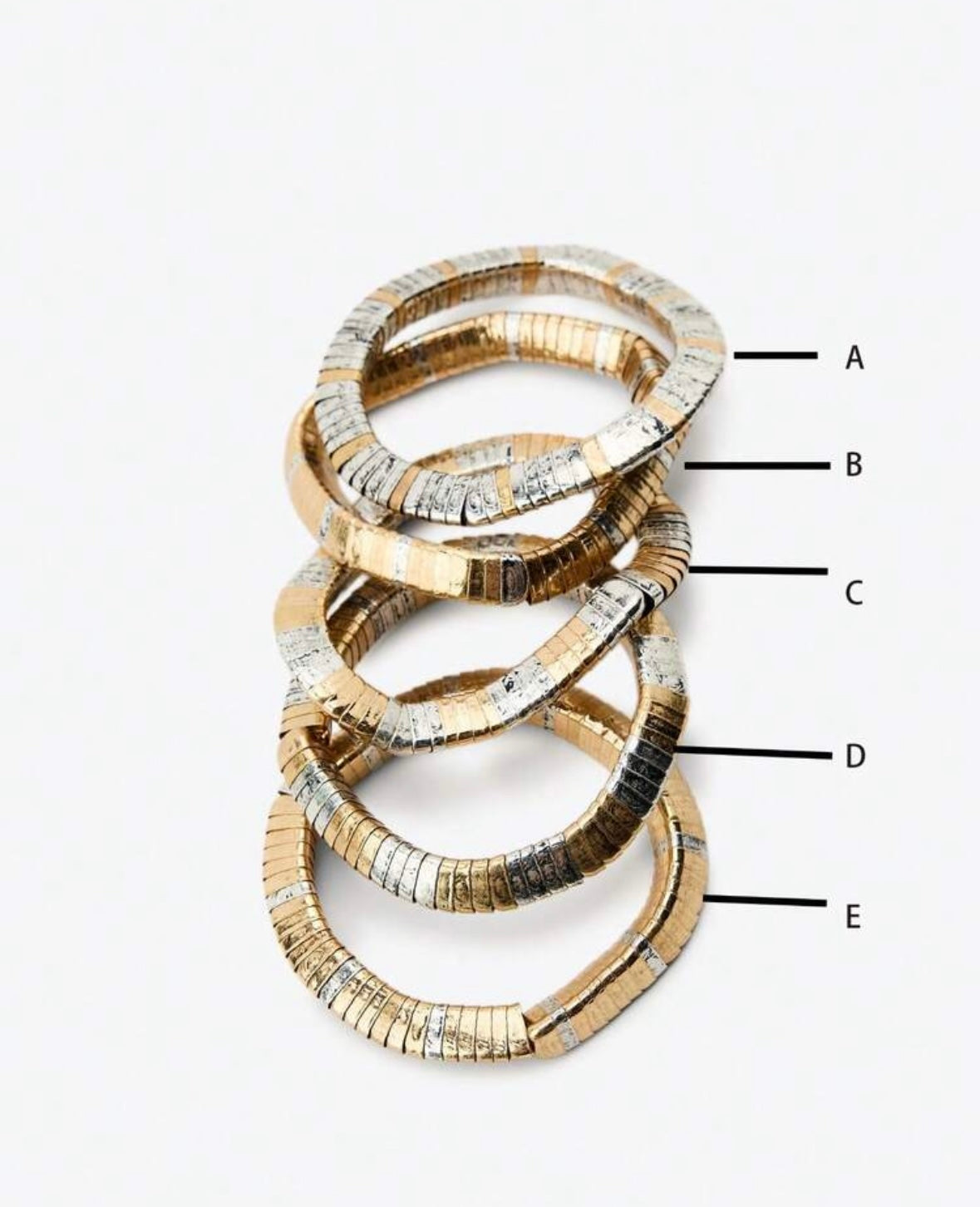 Pack of 5 elastic bracelets with mix metals