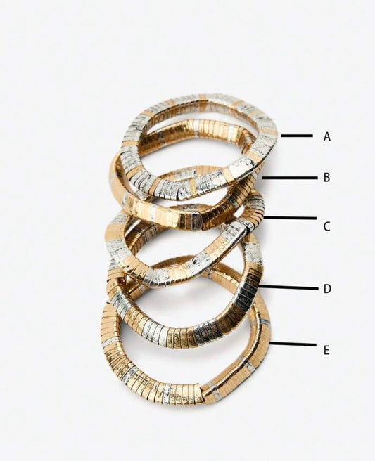 Pack of 5 elastic bracelets with mix metals