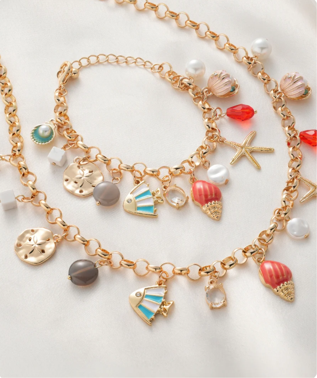 Shell yaa! Charm necklace and bracelet combo