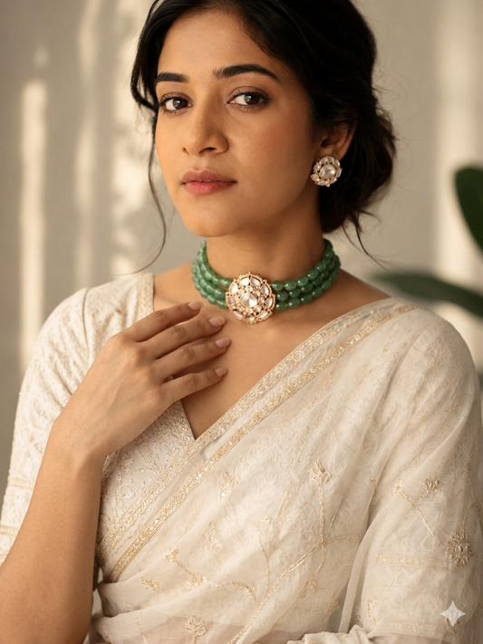 Lotus Combo Kundan Earrings & Necklace