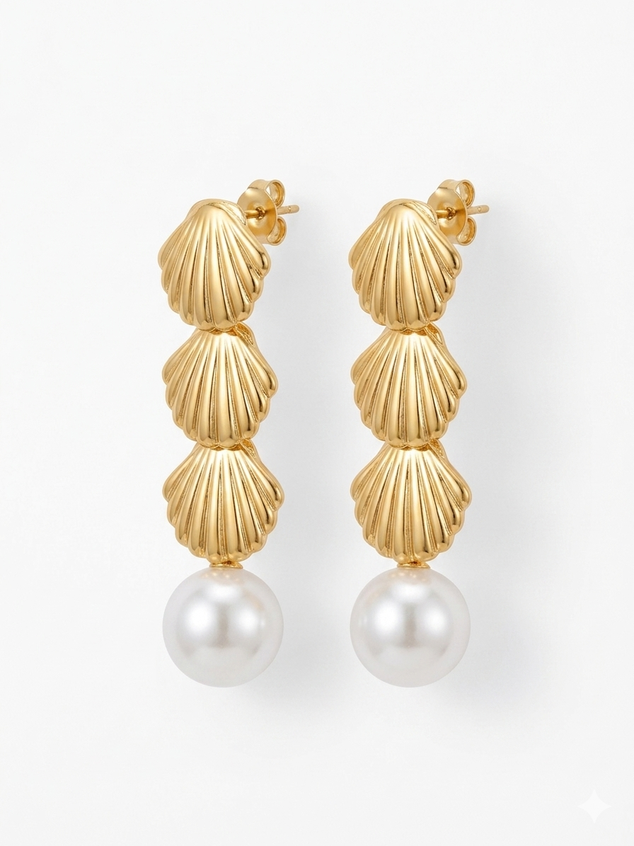 Shell and Pearl Dangle Earrings