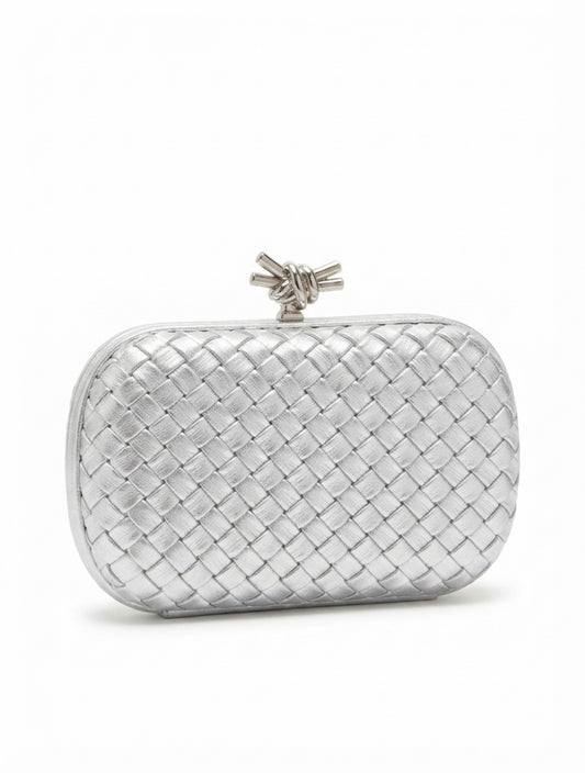 Silver Woven Metallic Clutch