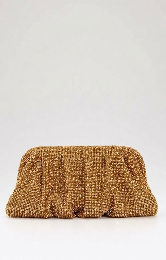 Golden Rhinestone Mesh Clutch