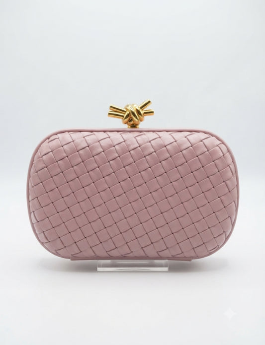 Pink Woven Metallic Clutch