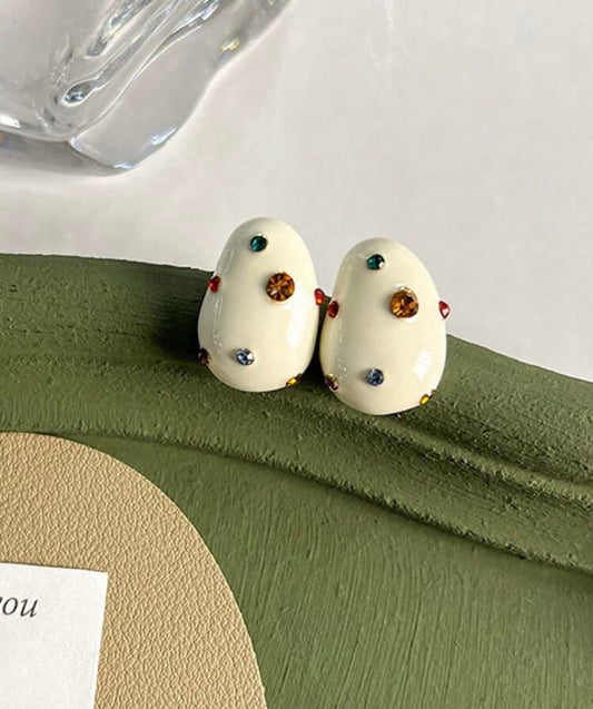 White enamel colorful diamond earrings  (clip on)