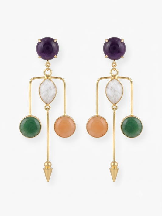 Multi-Stone Geometric Chandelier Earrings