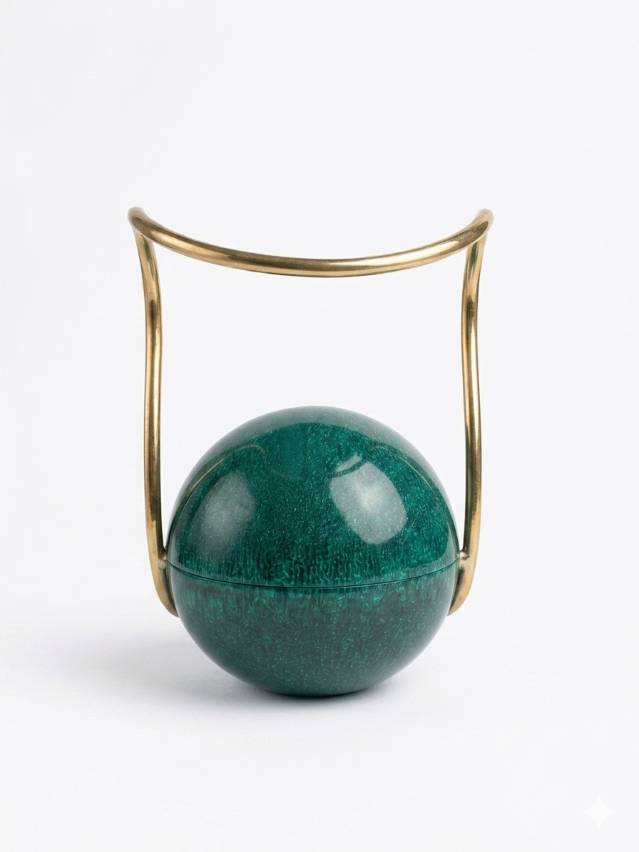 Emerald Sphere Clutch with Gold Handle | Statement Evening Bag for Women