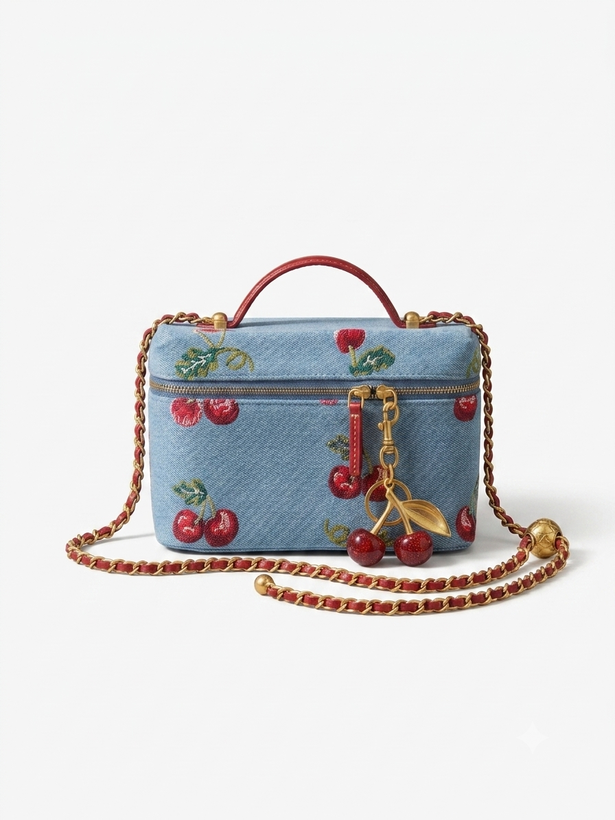 Denim cherry sling with cherry charm