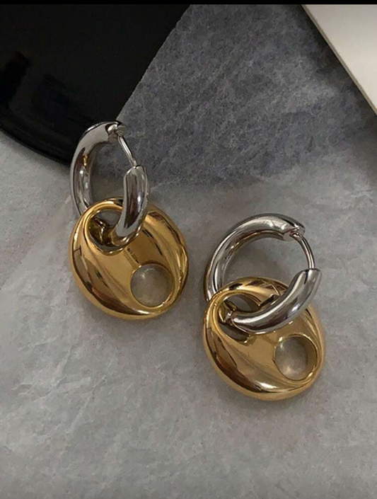 Mix metal coffee bean hoops