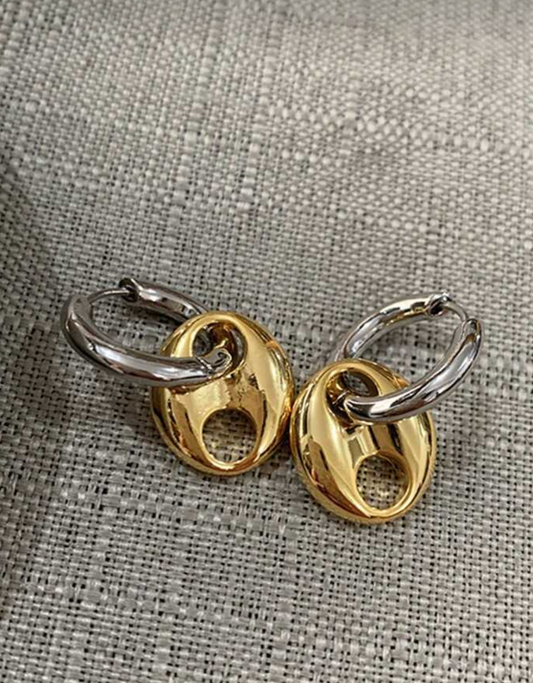 Mix metal coffee bean hoops